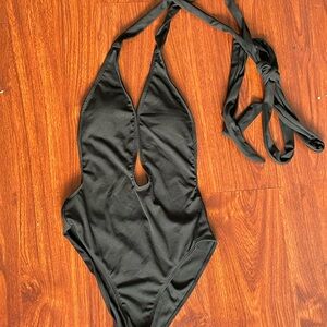 Black One-Piece Halter Swimsuit